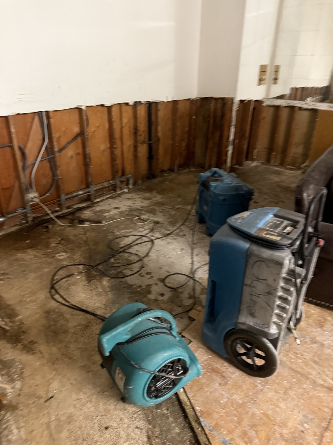 Professional drying equipment at a water damage project